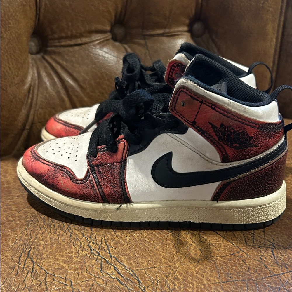 Nike Kids Jordan Sneakers in White, Distressed Red & Black